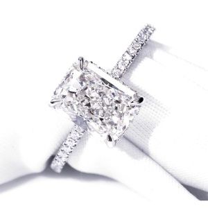 Genuine Moissanite Engagement Ring 3 Carat Square Radiant Cut